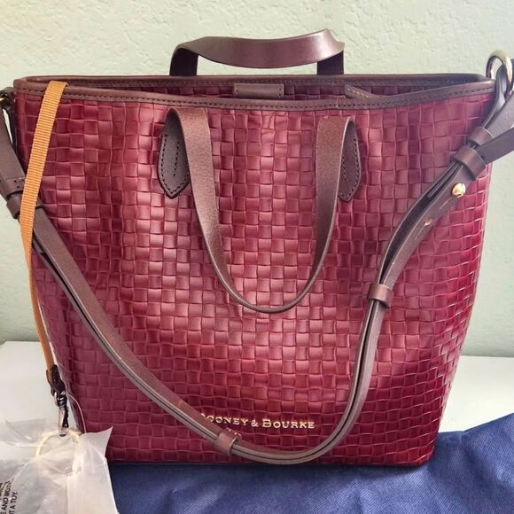 New! Dooney & Bourke Burgundy Woven Leather Tote - Picture 2 of 9